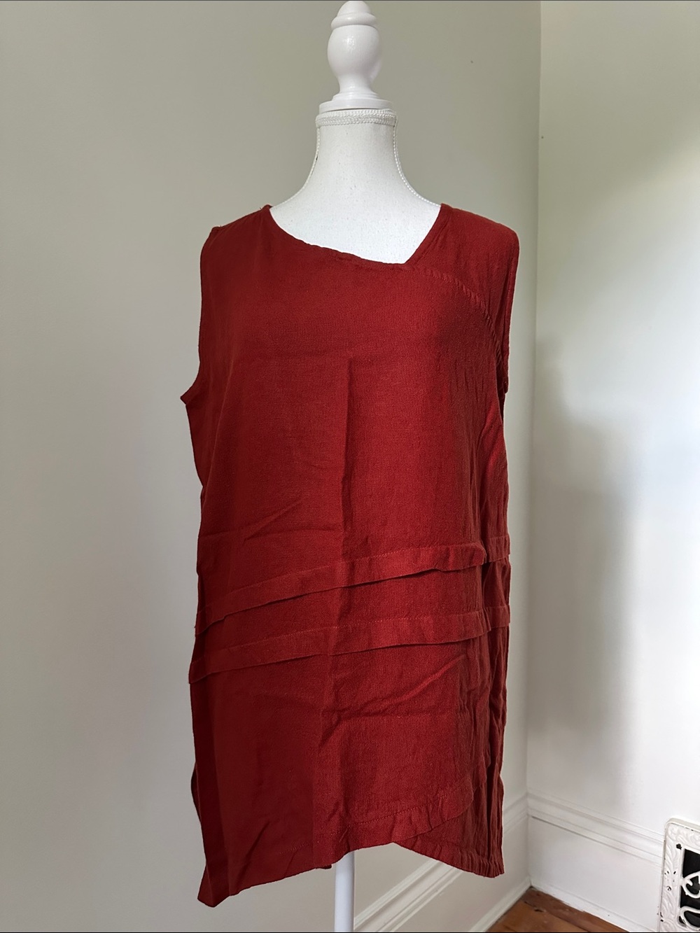 KALIYANA ARTWEAR Rust Linen Blend Asymmetric Handkerchief Hem Tunic Medium/Large